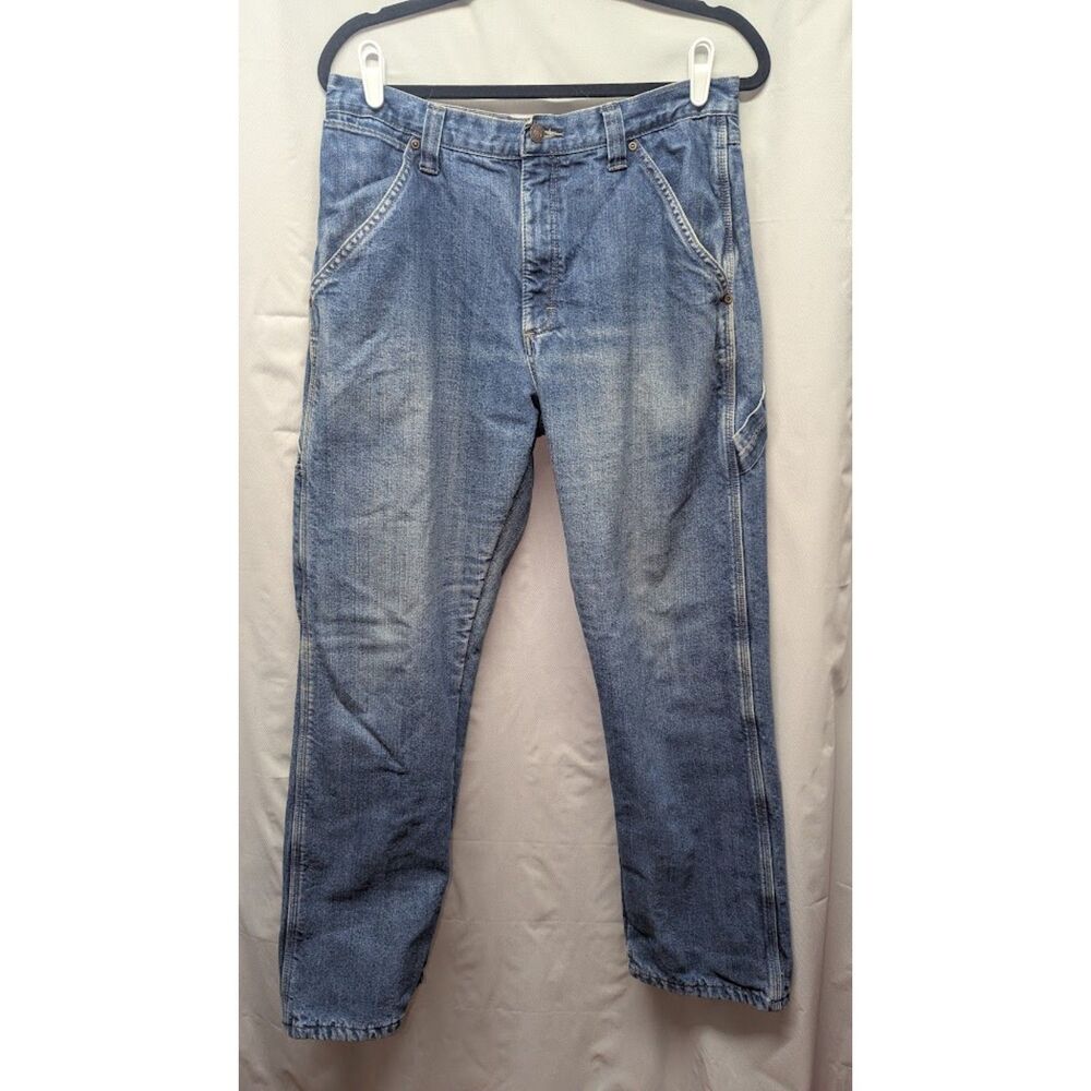 Wrangler Fleece Lined Carpenter Jeans Mens 32x32 Blue Denim Winter Workwear